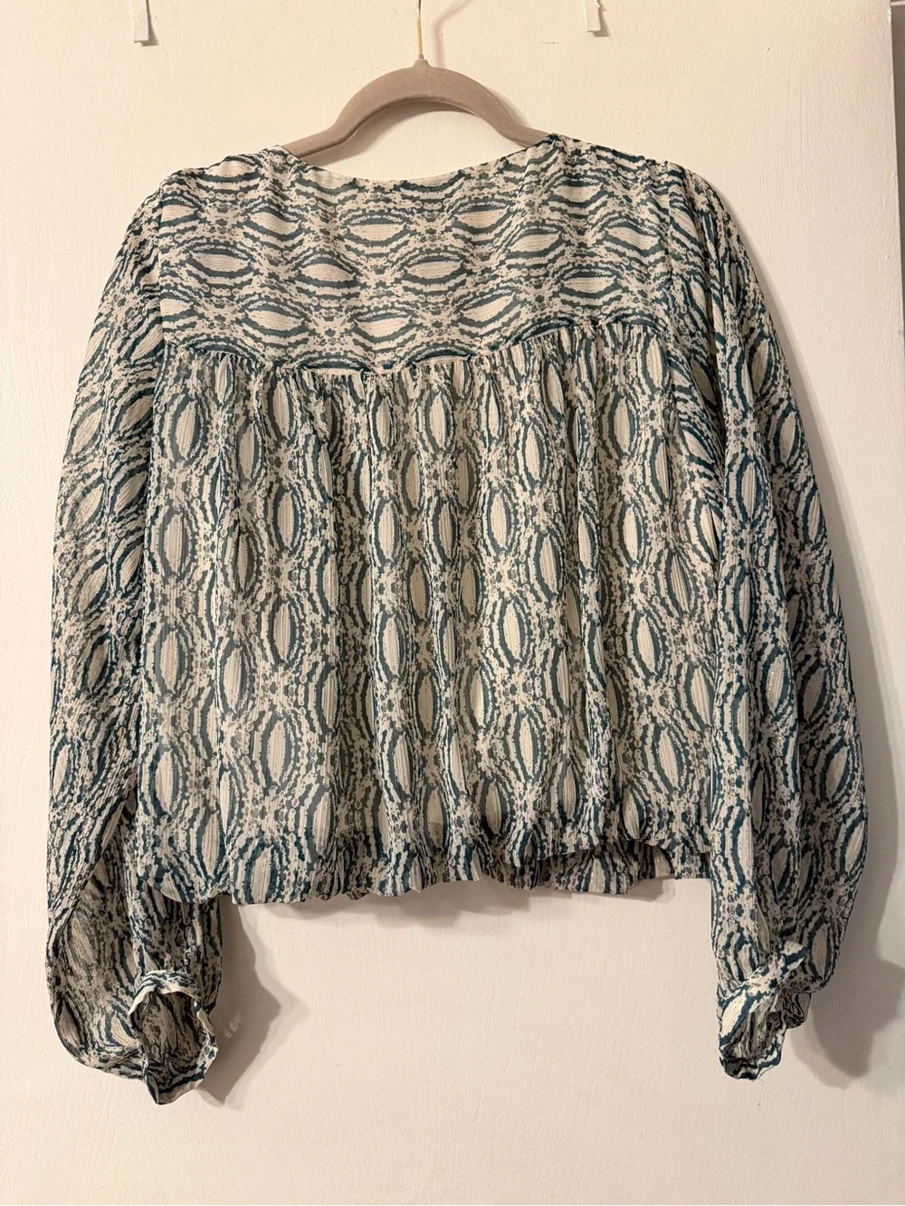 Zara Womens Metallic Bubblehem Puff Sleeve Cottagecore Peasant Boho Blouse SzXL